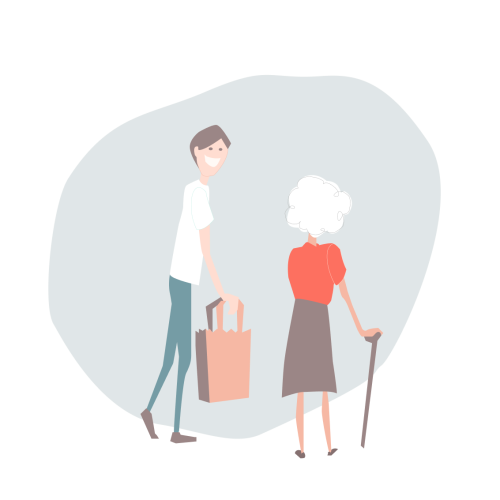 Helper interacting with a senior